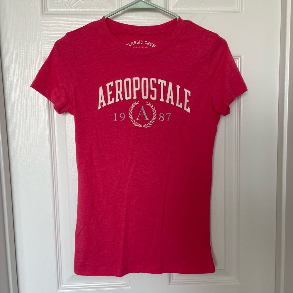 Hot Pink Aeropostale Classic Crew Cotton Tshirt Women’s Size Medium